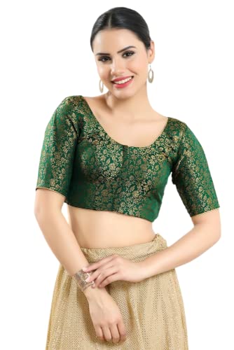 Image of Vamas Women's Brocade & Georgette Padded Self Design Half Sleeve Readymade Saree Blouse (X-1126.ELB)