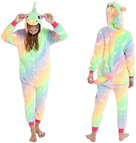 Fleece Sleepsuit Onesie for Girls Flannel Pyjamas Kids Hooded Romper Jumpsuit Animal Clothing 3-4 Years