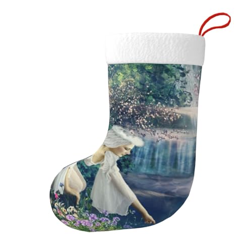Lake Fairy - Calcetines decorativos de Navidad (diseño de doble cara), bolsa de regalo adecuada para decoración familiar de vacaciones, color negro, talla única más alta
