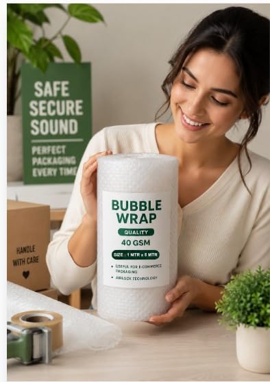 Image of Air Bubble Wrap Roll 5 meter | 55 Gsm 50cm wide Protective Cushioning Wrap for Packaging & Moving | Lightweight Bubble Packaging Roll for Fragile Items, Glassware, & Shipping (5meter)
