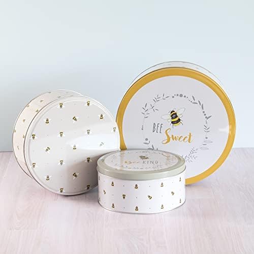 Prodbuy Home Set of 3 Bumble Bee Design Cake Storage Tins Biscuit Cookie Barrel Containers Carriers, Grey