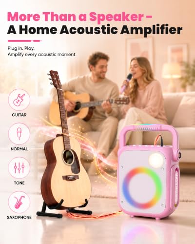 Image of Karaoke Machine for Adults Women Girls with 2 Mics,GuitarMode,Pink