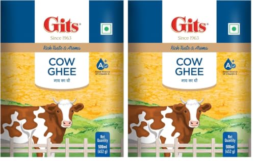 Image of Gits Cow Ghee 500 ml carton | Pack of 2 | Aroma in every drop |Pure Veg, Pure Cow Ghee, Desi Ghee, No preservatives | Rich Taste & Aroma | Good source of Vitamin A, Delicious, Healthy & Nutritious | Good for Digestion, Heart, Skin and Hair | Homemade taste