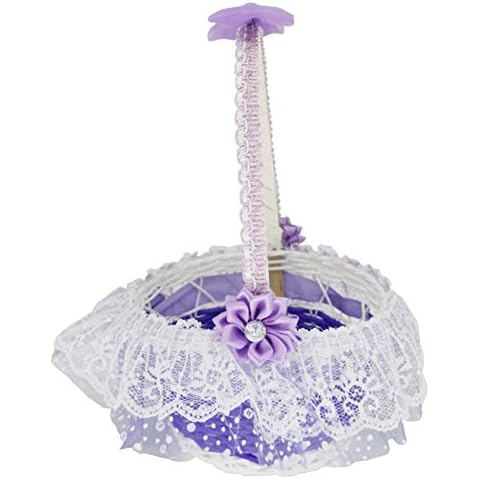 he andi 6 inch Diameter Hand-Woven lace Wedding Flower Girl Flower Basket (Violet) Cover
