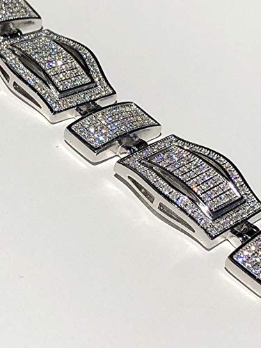 Solid 925 Sterling Silver Men's Custom Link Bracelet - Iced Micropave Cz - Super Icy Unique Handmade Mens Bracelet 8.5" #TOP3