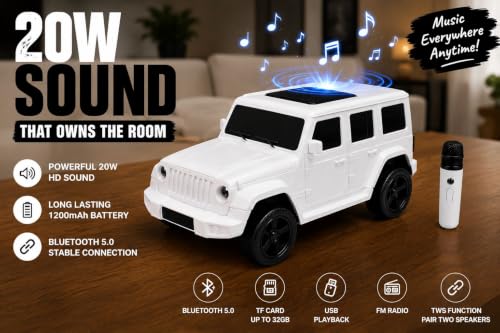Image of Thar Bluetooth Wireless Speaker with Mic, 20W Powerful Sound, RGB Lights, Karaoke, TWS, USB, TF Card & FM Radio