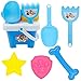 Accessori da Spiaggia - Set di 7 Secchielli Paw Patrol con Benna da Spiaggia, Rastrello, Stelle, Ossa, Clessidra e Distintivo, Bambini Ragazzi e Ragazze Set per Facilitare Pulizia e Conservazione