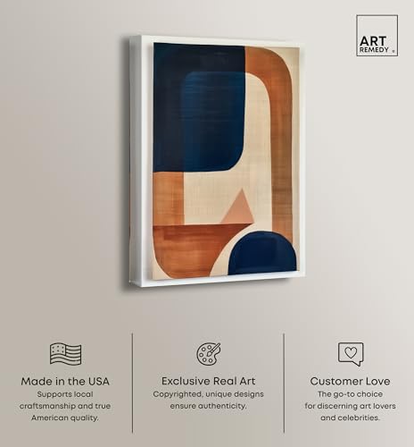 Art Remedy Blue With Cream Canvas Midcentury Abstract Wall Art, Gallery Wrapped, 36" x 54" by Art Remedy - Image 2