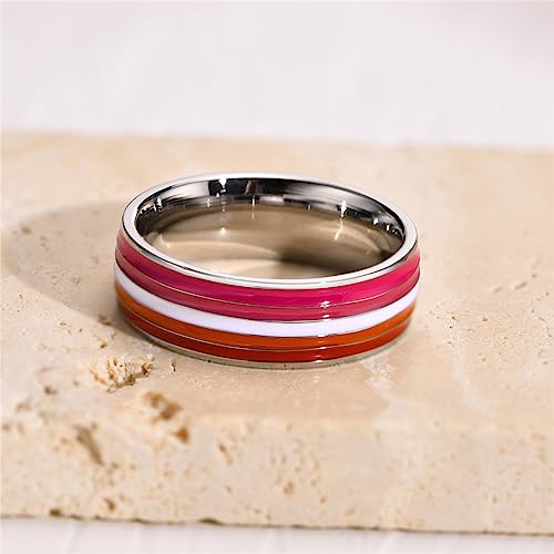 Image of Unisex 8mm Colorful Stripes Pride Ring | Stainless Steel, Unique Cool Enamel, Homosexuals LGBT Gay, Eternity Couple Wedding Band