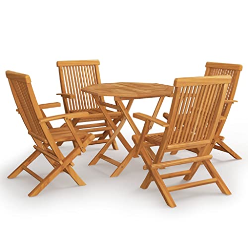 vidaXL Teak Massiv Gartenmöbel Set 5-TLG. Klappbar Gartengarnitur Sitzgruppe Gartenset Sitzgarnitur Gartentisch Gartenstuhl Stühle Tisch