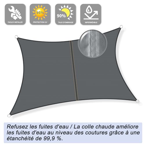 Voile d'ombrage imperméable Sunnylaxx 3x5m grand format pour extérieur