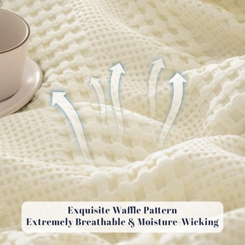 PHF Cooling Waffle Blanket California King Size, Lightweight 60% Rayon Derived from Bamboo & 40% Cotton Breathable Blanket for Hot Sleepers, Soft and Luxury for Bed Couch and Sofa, 110"x96", Linen