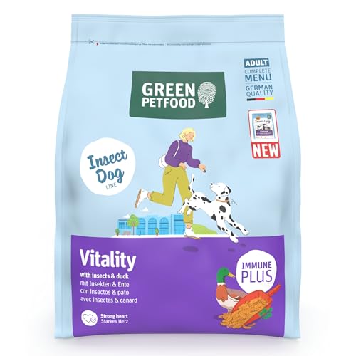 Green Petfood InsectDog Vitality mit Insekten & Ente (1 x 900 g) | Adult | Premium Trockenfutter für ausgewachsene Hunde | glutenfrei | mit Vitamin E & C | niedriger Fettgehalt | 1er Pack