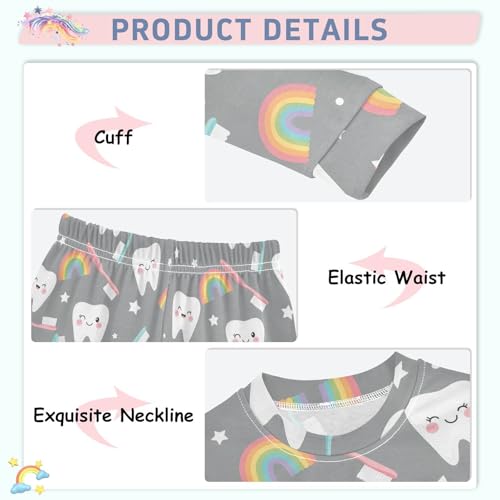 Pajama Sets Long Sleeve Toothbrushes Teeth Rainbows Stars Soft Comfy Sleepwear 2 Piece PJS 3-8T4