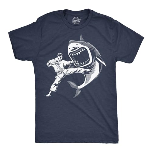 T-shirt karaté homme avec imprimé requin humour en coton noir combative tee