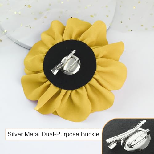 Image of 6.3 inch Large Flower Hair Clips for Women - Floral Hair Clip & Brooch for Dresses, Coats, Hats & Special Occasions | Brooches and Pins for Women - Decorative Wedding Gift Accessory - Gold