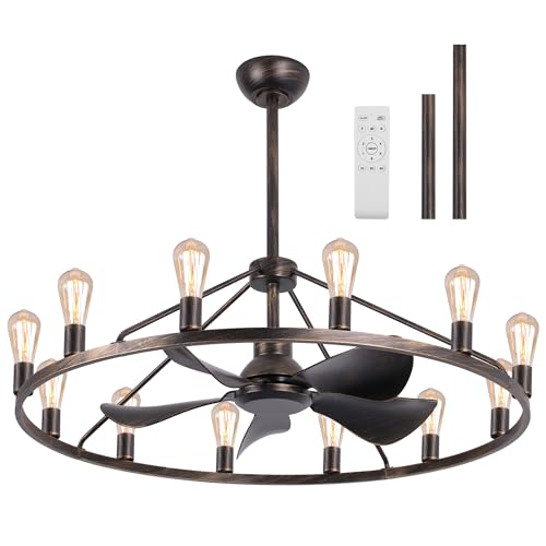 Farmhouse Ceiling Fan With Lights Modern Rustic Style,Bedroom Light Fixture