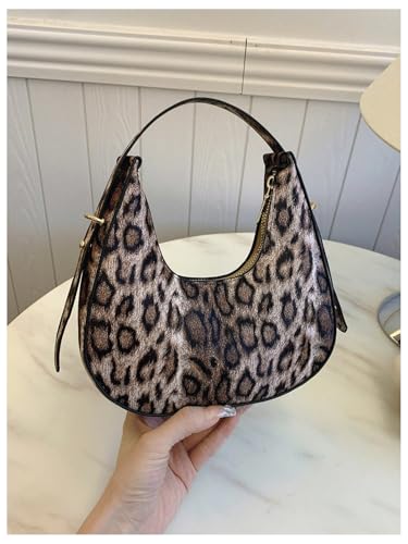 MakeMeChic Women's Leopard Print Shoulder Bag Top Handle Zipper Y2k Underarm Bag2