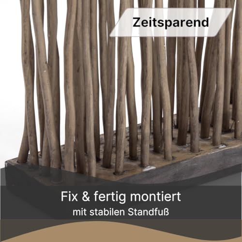 DESIGN DELIGHTS Weiden RAUMTEILER Wave | Weidenholz, 170x40cm (HxB) | Paravent aus Weidenzweigen, Raumtrenner, Stellwand, Raum Trennwand | Farbe: grau