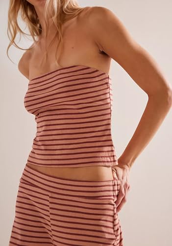 Women’s 2 Piece Sets Striped Summer Matching Outfits Strapless Crop Tube Top and Wide Leg Pants Lounge Set2