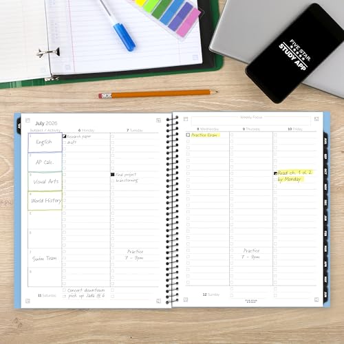Image of Five Star Planner 2026-2027 Weekly & Monthly Academic 12-Month July-June Advance Student Planner + Study App, 8-1 /2 inch x 11 inch, Blue (CAW65920)