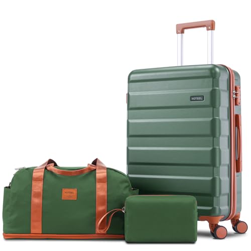 Hoteel Luggage Sets 3 Piece 4-Yr Warranty Durable Suitcase Dual-Spinner Wheel TSA Lock Lightweight Travel Hardshell ABS Carry on Luggage for Men&Women Forest Green(20in/DB/TB)