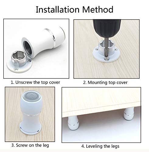 Tueascallk 3.1\"-3.5\" Adjustable Heavy-Duty Aluminum Furniture Legs, Cabinets/Tables/Chairs/Sofa Feet, with Non-Slip Transparent Rubber Base, White, Set of 4 - Thumbnail 7
