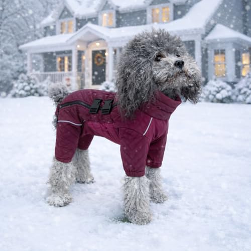 Warmer Hundemantel, doppellagige Hundeweste, Vier Beine bedeckt, Winddicht, wasserdicht, reflektierende warme Hundeweste, Outdoor-Schlittschuhkostüm für kleine, mittlere und große Hunde. Purple L