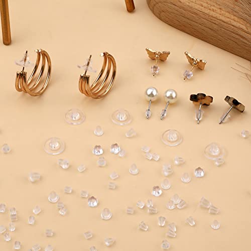 600 Pairs Ear Studs Backing Hypoallergenic Clear Silicone Earring Backs Safety Backs Stopper Kit(6 Styles) #TOP2