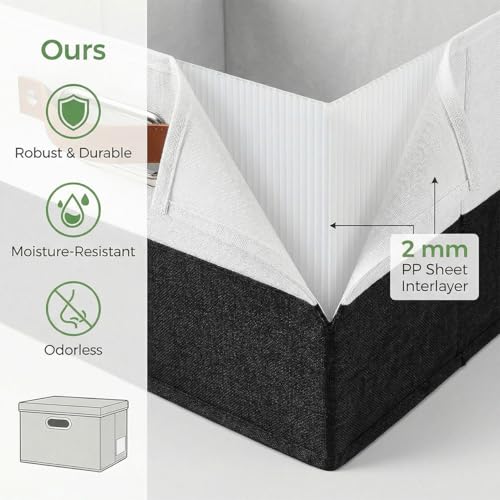 Image of PRANDOM Storage Bins with Lids [3-Pack] Linen Fabric Foldable Storage Boxes Organizer Containers Baskets Cube with Cover for Bedroom Closet Office Black & White（11.4X8.6X6.7