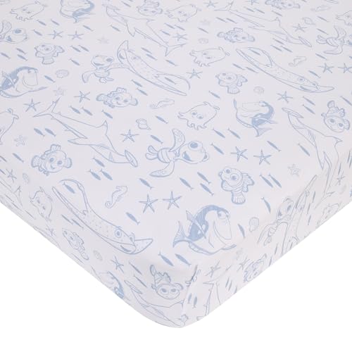 Image of Disney Finding Nemo Cutest Little Catch Light Blue, and White Nursery Fitted Crib Sheet