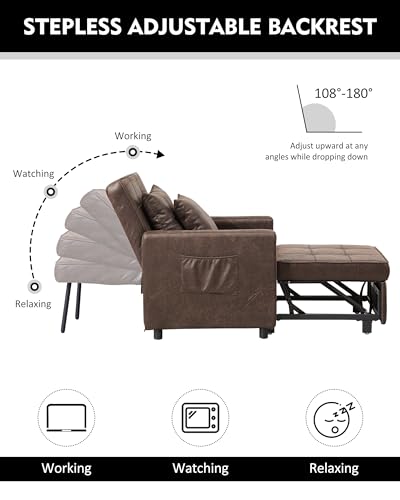 XSPRACER-Updated-Convertible-Chair-Bed-Sleeper-Chair-Bed-3-in-1-Stepless-Adjustable-BackrestArmchair-Sofa-Bed-PU-Imitation-Brown-Single-One XSPRACER Updated Convertible Chair Bed Sleeper Chair Bed 3 in 1 Stepless Adjustable BackrestArmchair Sofa Bed PU Imitation Brown Single One