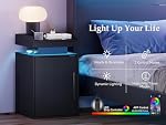 Turosur Table de chevet avec LED Lumière,Bedside Table avec étagères réglables, Portes magnétiques, Table d'extrémité moderne pour chambre à coucher(noir)