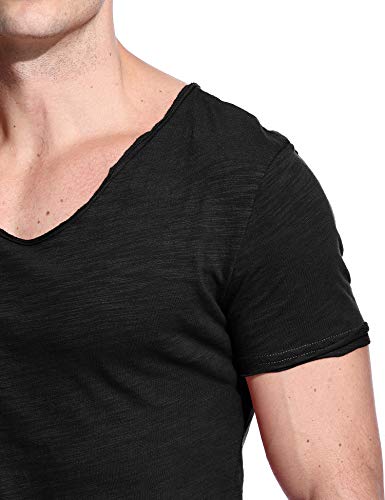 V Neck T Shirts Mens Scoop Neck Short Sleeve Slim Fit Basic Tee Casual Top4