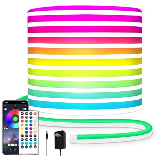 Image of 32.8ft LED Neon Lights with Remote and APP Control, IP65 Waterproof Flexible Neon Strip Lights 24V RGB LED Rope Lights for Bedroom,Living Room,DIY Decoration(with Snap &Screws) | Flexible Neon Strip Lights 24V RGB LED Rope Lights for Bedroom,Living Room,DIY Decoration(with Snap &Screws)