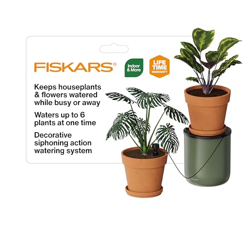 Fiskars LifeWell Watering System for Houseplants, Self-Watering Indoor Plant Stand with Siphon Action, Waters Up to 6 Plants, 33" Reach