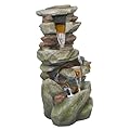 Alpine Corporation 31" Tall Outdoor 4-Tier Rock Floor Fountain, Cascading Waterfall with Cool White LED Lights, Gray