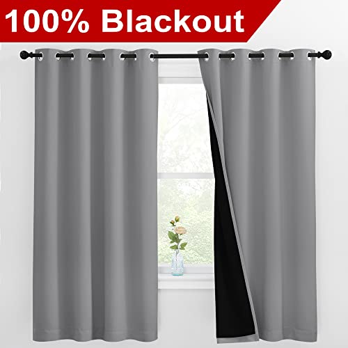 Image of NICETOWN 100% Blackout Curtains with Black Liners, Thermal Insulated Full Blackout 2-Layer Lined Drapes, Energy Efficiency Window Draperies for Bedroom (Silver Grey, 2 Panels, 55-inch W by 68-inch L)