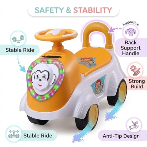 Image of Kids Ride-On Push Car with LED Lights & Steering Wheel - Toddler Ride On Toy Car with Music, Storage Seat & Backrest, Indoor Outdoor Ride Toy for Boys & Girls (Ages 1.5-3)