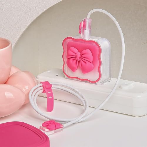 Image of FACTOTECH Case for MacBook & iPad Charger, 29w 30w 35w Charger Case, Travel Cord Organizer, Accessories (for Apple 29w 30w 35w Adapter)-Magenta Bow