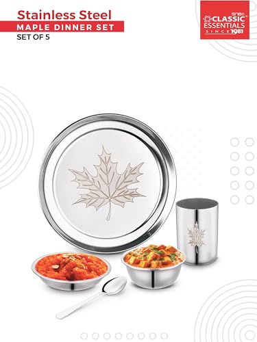 Image of Classic Essentials Stainless Steel Dinner Set|Heavy Gauge|Kitchen Set|Permanent Laser-Maple (Set of 5)
