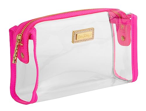 Lilly Pulitzer Bolsa de zíper transparente, estojo de lápis bonito para adultos, bolsa de higiene de viagem, bolsa pequena para suprimentos, maquiagem ou artigos de higiene pessoal, Rosa Aura