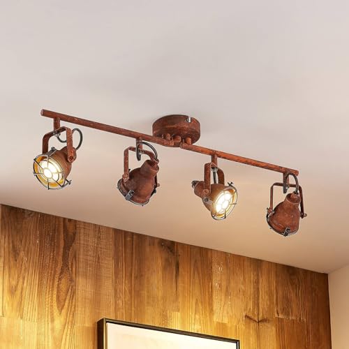 Lindby, Faretto Da Soffitto Scabra, 63 Cm, Marrone Ruggine, A 4 Luci, Metallo - 2