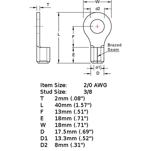 Jacobsparts 2/0 Awg Insulated Ring Terminal 00 Gauge, 5/16" Us Custom Stud Size, Red And Black Boots For Car Audio Amp/High Current Power Cable/Ground Wire #TOP1