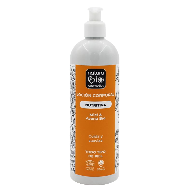 NaturaBio Cosmetics - Loción Corporal Nutritiva con Miel y Avena Bio, Loción Corpotal Natural Nutre y suaviza la piel, 500 ml