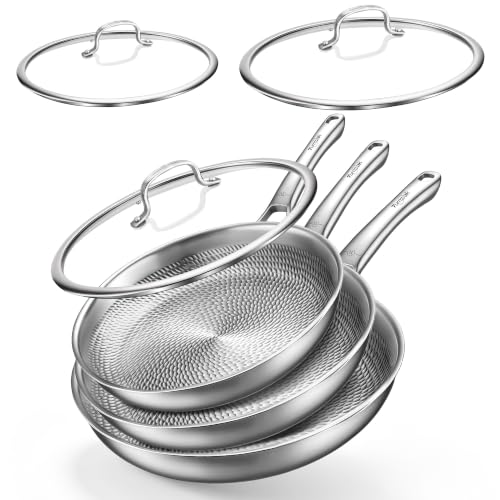 Tumzak Titanium Pans for Cooking 8/10/12 Inch Plateful Titanium Pan with Lid Non-Stick Frying Pans PFAS/PFOA/PTFE-Free Dishwasher & Oven Safe Compatible with Gas & Induction Cooktops