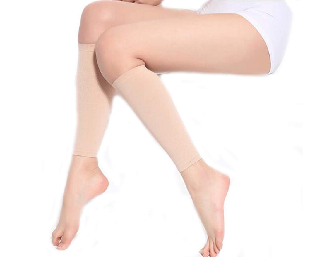 Ewanda store Women's Compression Stockings Open Toe Calf Compression Sleeve Leg Compression Socks for Relieve Calf Pain, Swelling, Varicose Veins,Baseball,Edema(Nude)