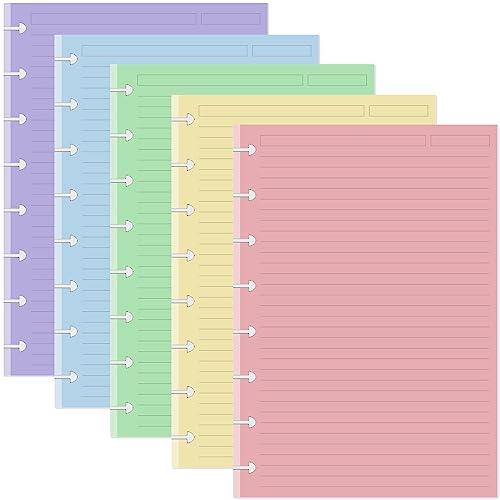 Junior Size TUL Discbound Lined Refill Paper 8-Disc Disbound Insert 5 Colors(20 Sheets/Color) Total 100Sheets / 200Pages 110gsm Thicker Paper 5.8 x 8.2