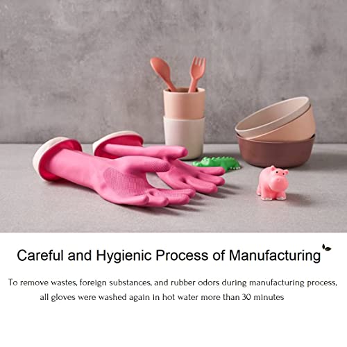 Image of Pink Rubber Household Cleaning Gloves, Long Cuff, Waterproof, Reusable, Dishwashing and Kitchen Use