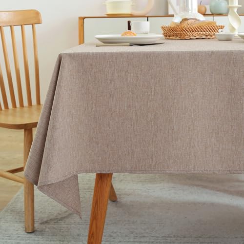 Laolitou Table Cloth Rectangle Linen Waterproof Textured Mocha Tablecloth, Washable